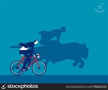 A cyclist and silhouette riding a tiger. Powerful driving force