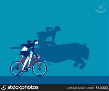A cyclist and silhouette riding a tiger. Powerful driving force