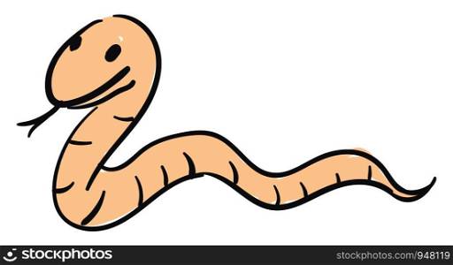 A dangerous interesting orange snake with its tongue projecting outside, vector, color drawing or illustration.