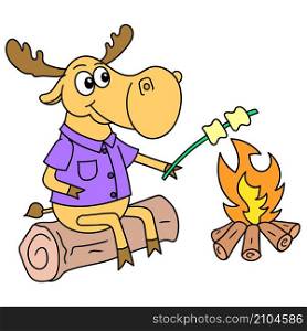 a deer was roasting marshmallows on a warm campfire