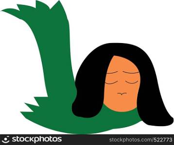 A dejected girl wearing a green scarf vector color drawing or illustration