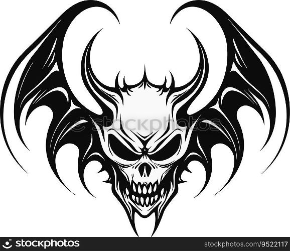 A demon head with dragon wings in a vintage style mascot of illustration
