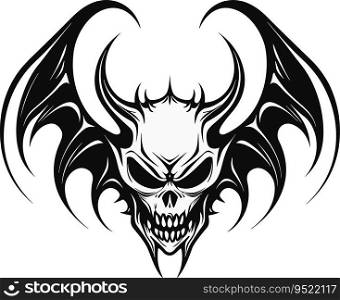 A demon head with dragon wings in a vintage style mascot of illustration