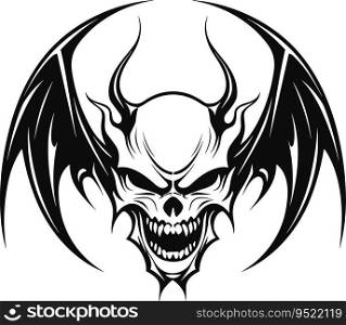 A devil head with dragon wings in a vintage style mascot of illustration
