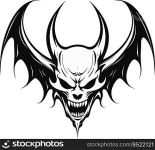 A devil head with wings in a vintage style of illustration