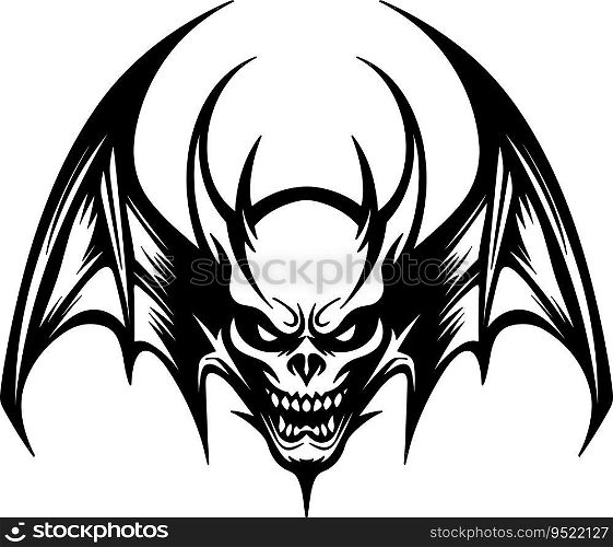 A devil skull with wings in a vintage style of illustration