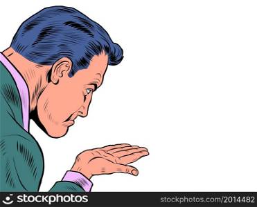 A disgruntled man with an empty hand. Human emotions. Anger frustration resentment. Pop art Retro vector illustration 50e 60 style. A disgruntled man with an empty hand. Human emotions. Anger frustration resentment