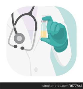 A doctor holding a vaccine. Vector illustration. For medical publications, immunization and vaccination, infection and bacterial diseases, campaign of people against illness.. A doctor holding a vaccine. Vector illustration