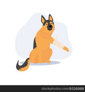 a dog with a bandage. a Dog Get Sick Hurt, Wounded.  Flat vector cartoon illustration