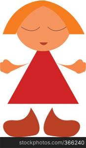 A doll with short hair wearing a red frock and brown boots vector color drawing or illustration