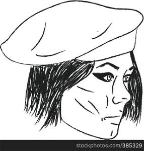 A drawing of a person wearing a beret hat vector color drawing or illustration