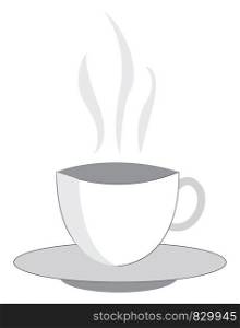 A drawing of a set of white cup and saucer which has hot liquid with steam coming up vector color drawing or illustration
