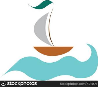 A drawing of a ship with green flag sailing in water vector color drawing or illustration