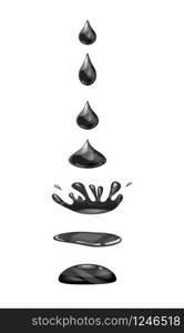 A drop of liquid, water falls and makes a splash. Drop of liquid, water falls and makes a splash, black colour. Phases, frames, for animation, cartoon style, vector, isolated