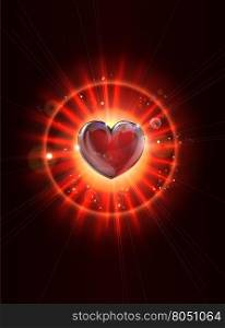 A dynamic funky cool light rays valentines heart illustration