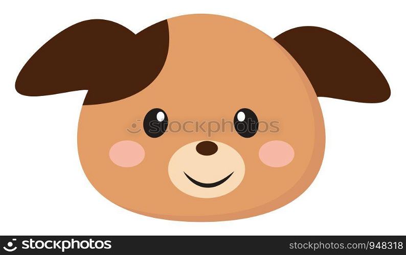 A face of a puppy brown in color with two ears bent downward, and eyes rolled up has a closed smile on his face set isolated on white background, vector, color drawing or illustration.