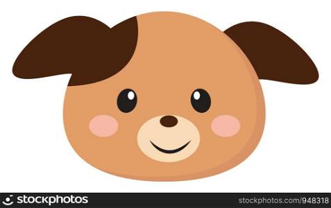 A face of a puppy brown in color with two ears bent downward, and eyes rolled up has a closed smile on his face set isolated on white background, vector, color drawing or illustration.