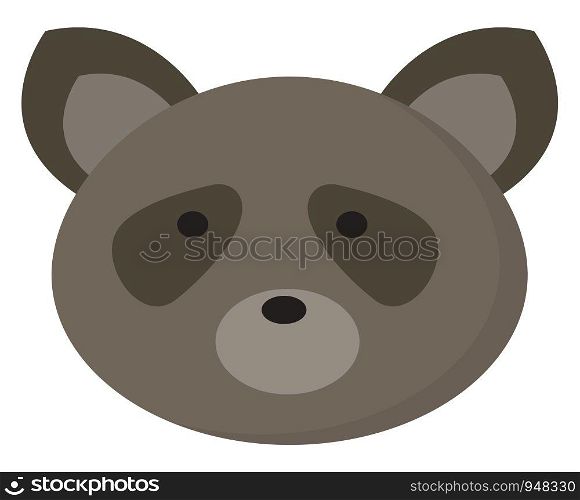 A face of a raccoon in shades of radiant grey colors with short ears and oval snout set isolated on white background viewed from the front, vector, color drawing or illustration.