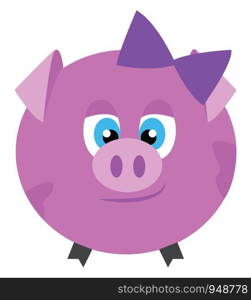 A face of a small cute girl pig in violet color, vector, color drawing or illustration.