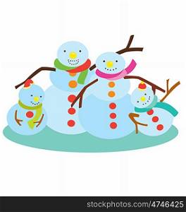 A Family of Snowman with Father, Mother and two little snowmans.