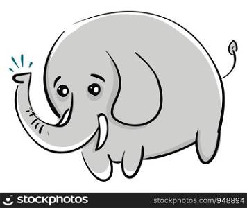 A fat baby elephant with a tiny tail, vector, color drawing or illustration.