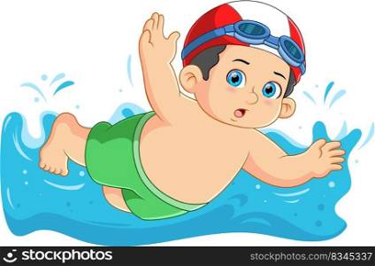 A fat boy swim under water on summer holiday of illustration