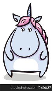 A fat clipart of an unicorn, vector, color drawing or illustration.