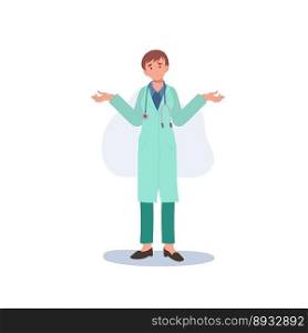 A female doctor in a medical uniform. woman doctor is don’t understand, getting confuse. Flat vector illustration