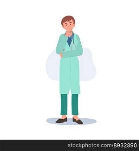 A female doctor in a medical uniform. woman doctor is thinking ,curious. Flat vector illustration