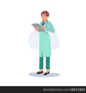 A female doctor in a medical uniform. woman doctor with checklist. Flat vector illustration