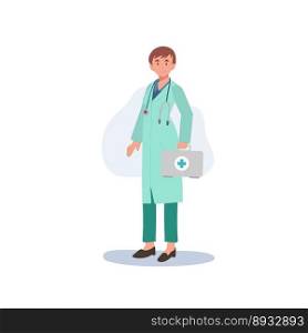 A female doctor in a medical uniform. woman doctor with first aid kit. Flat vector illustration