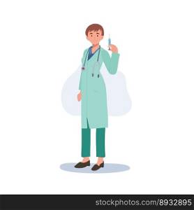 A female doctor in a medical uniform. woman doctor with syringe. Flat vector illustration