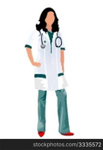 A female doctor or a nurse with a stethoscope, isolated objects over white background