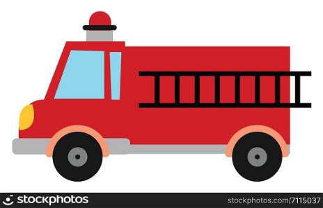 A fire engine vehicle with a siren and a ladder to save people , vector, color drawing or illustration.