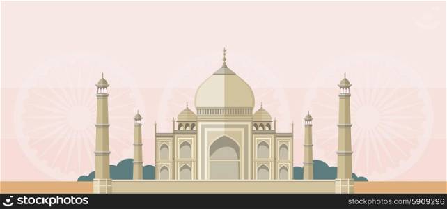 A flat picture of cultural, religious and tourist buildings in India. Taj Mahal. Can be used for web banners, marketing and promotional materials, presentation templates