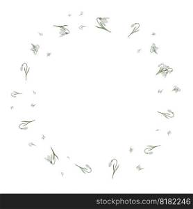 A frame of snowdrops for your design. First spring flowers. Round frame. Vector illustration.