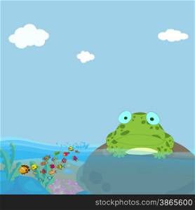a frog and a water in pond
