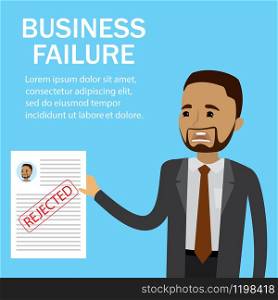 A frustrated businessman or office worker with claim form with rejected stamp,business failure concept, Vector illustration
