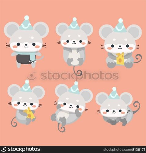 A funny set mice in a cartoon style. 