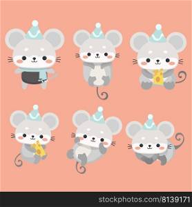 A funny set mice in a cartoon style. 