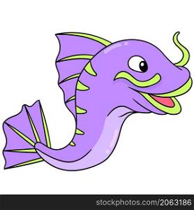 a giant catfish with a purple mustache with a smile on his face
