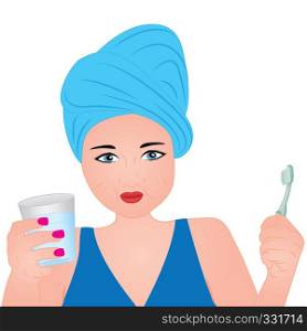 A girl brushing teeth vector illustration
