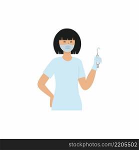 A girl doctor from China holds a syringe with a vaccine against coronavirus, virus, pandemic. Routine vaccinations, vaccinations, and tests. Nurse with medicine isolated on a white background.