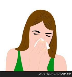 A girl having a cold and sneezing vector