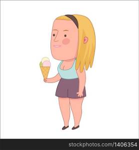 A girl holding an ice-cream cone, cartoon vector illustration, a part of Dodo People collection. Girl holding ice-cream cone, Dodo people collection