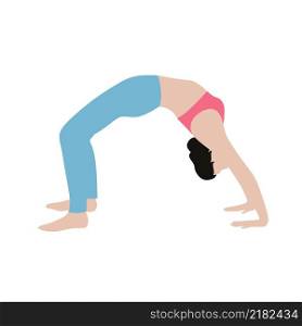 A girl isolated on a white background does yoga and does an acrobatic bridge. Concept of sports, healthy lifestyle, gymnastics and acrobatics. Beauty and health of a flexible body. Vector illustration