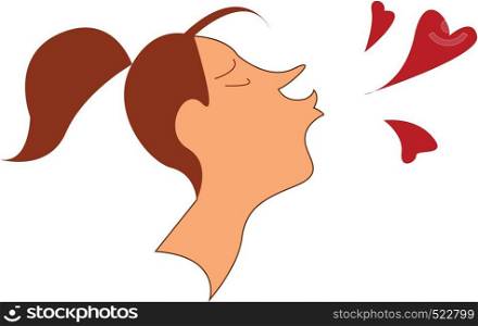 A girl sharing flying kisses vector color drawing or illustration