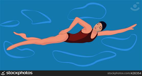 A girl swimming in a pool vector illustration. Recreation concept. Cardio exercise