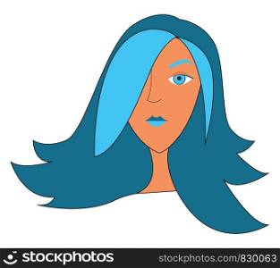A girl with blue hair blue eyes blue eyebrows and blue lips Her hair is of two shades of blue vector color drawing or illustration
