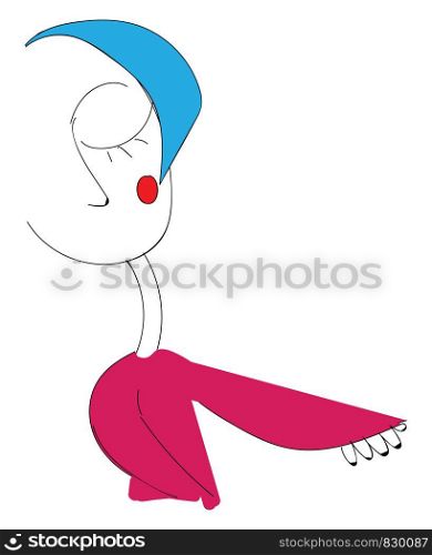 A girl with light blue hair red cheek and red dress She is stretching her hand out displaying the black nail polish vector color drawing or illustration